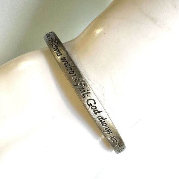 Silver tone inspirational religious  bangle bracelet - Picture 5 of 10